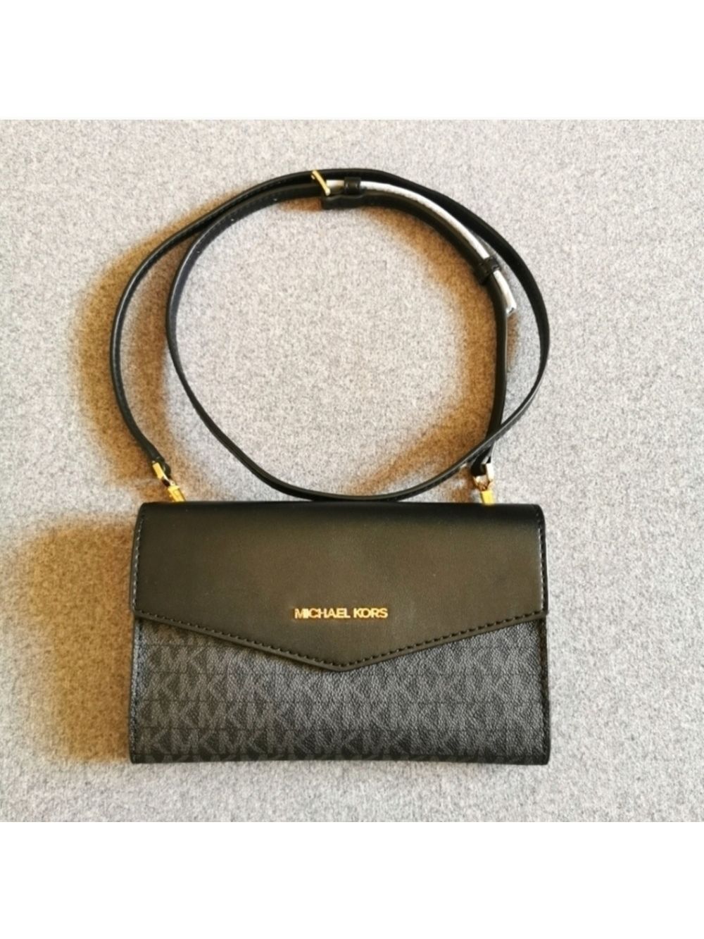 Michael Kors Monogram Canvas Black Mixed Leather Mini Crossbody